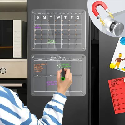 Acryl Kühlschrank Kalender Set - Monats- + Wochenplaner (je 40 x 30 cm), 4 Magnete, abwischbar, Marker inklusive | REUSABLEPLAN